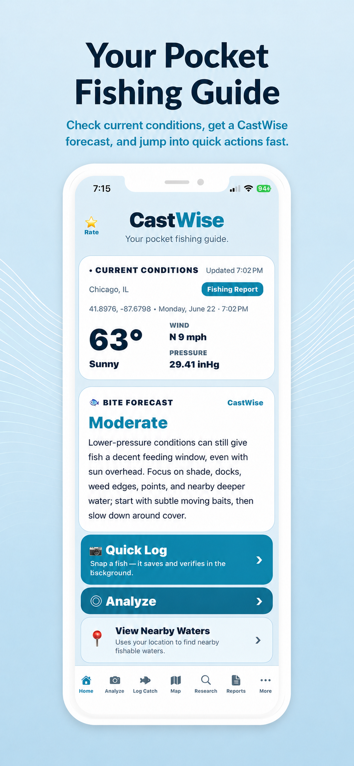 CastWise pocket fishing guide screen
